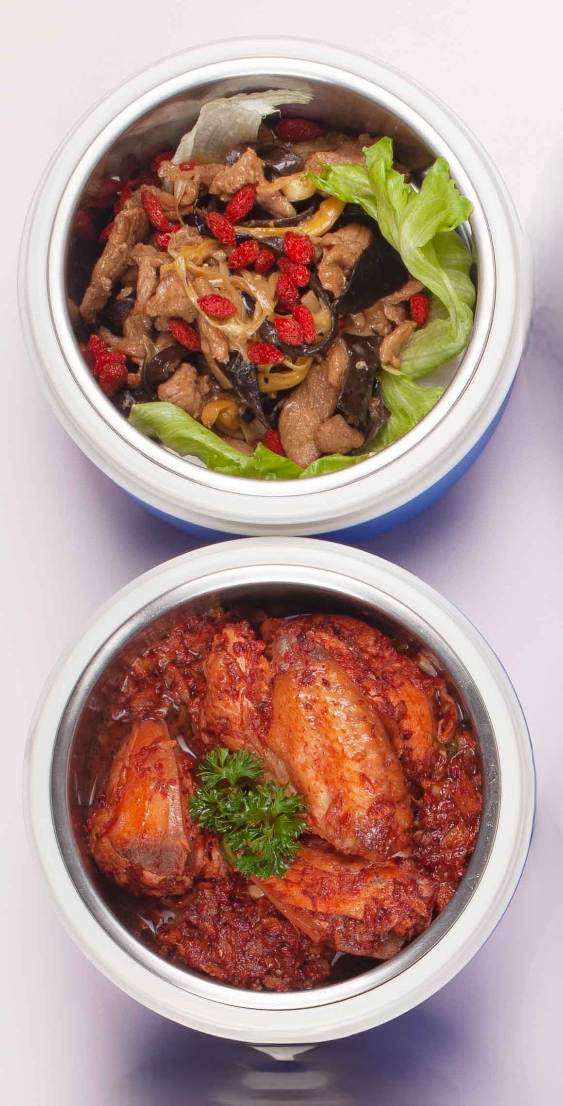 Stir-fried Lean Meat with Liver, Ginger and D.O.M + Red Wine Stewed Chicken